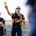Chelsea pitcher Rylee Rosentreter throws to first after dropping her glove during the game against Saline on Monday, April 29. Daniel Brenner I AnnArbor.com